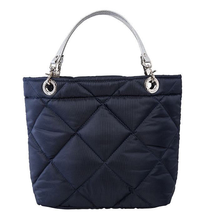Rombos Navy Blue, Top Zipper, Shoulder Bag with Silver Strap